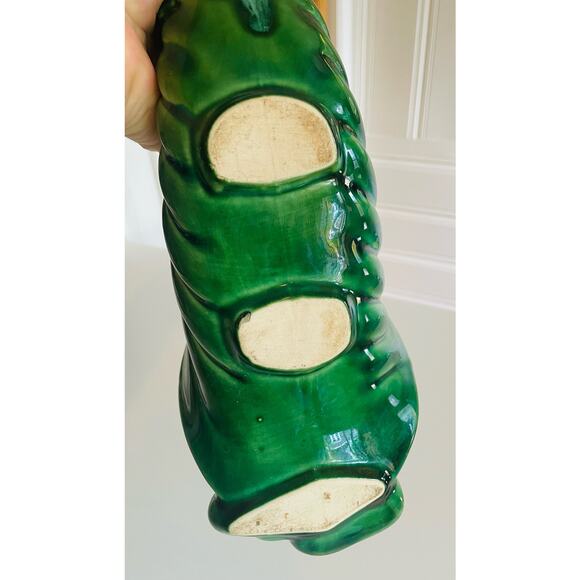 Vintage Green Horn of Plenty Cornucopia Planter 1960s 1970s Pottery Flower Pot - Picture 5 of 5